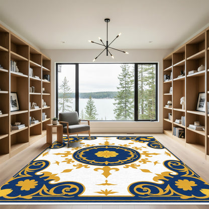 Grand Blue Yellow Floral Medallion Rug