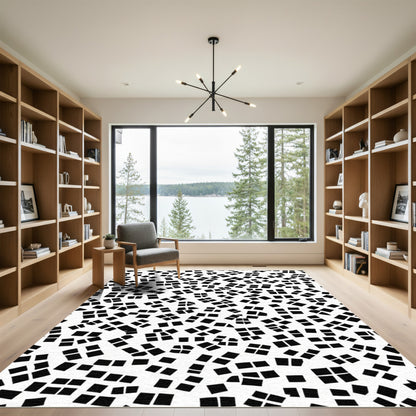 Scattered Black Square Abstract Weave Rug