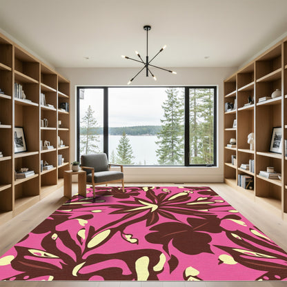 Vibrant Pink Floral Abstract Composition Rug