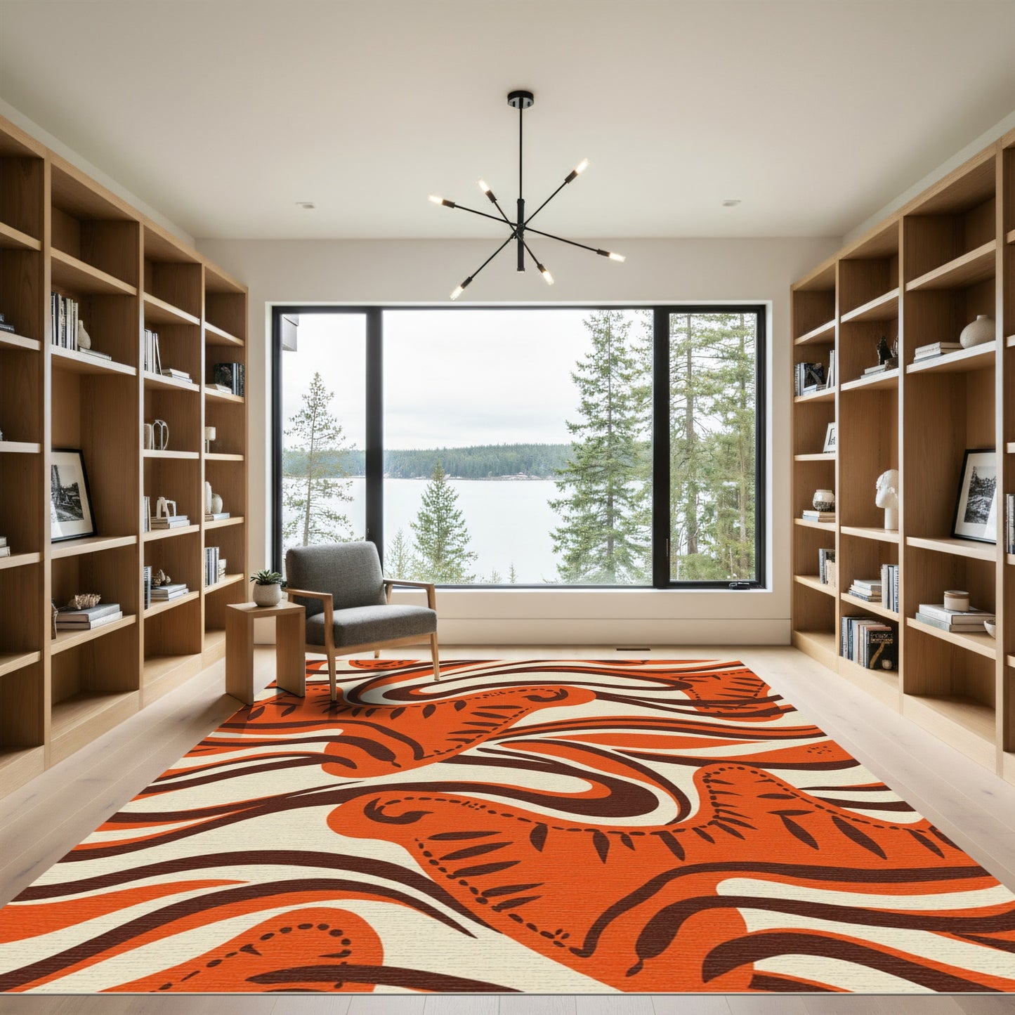 Bold Orange Tribal Swirl Rug