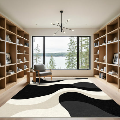 Monochromatic Abstract Wavy Flow Art Rug