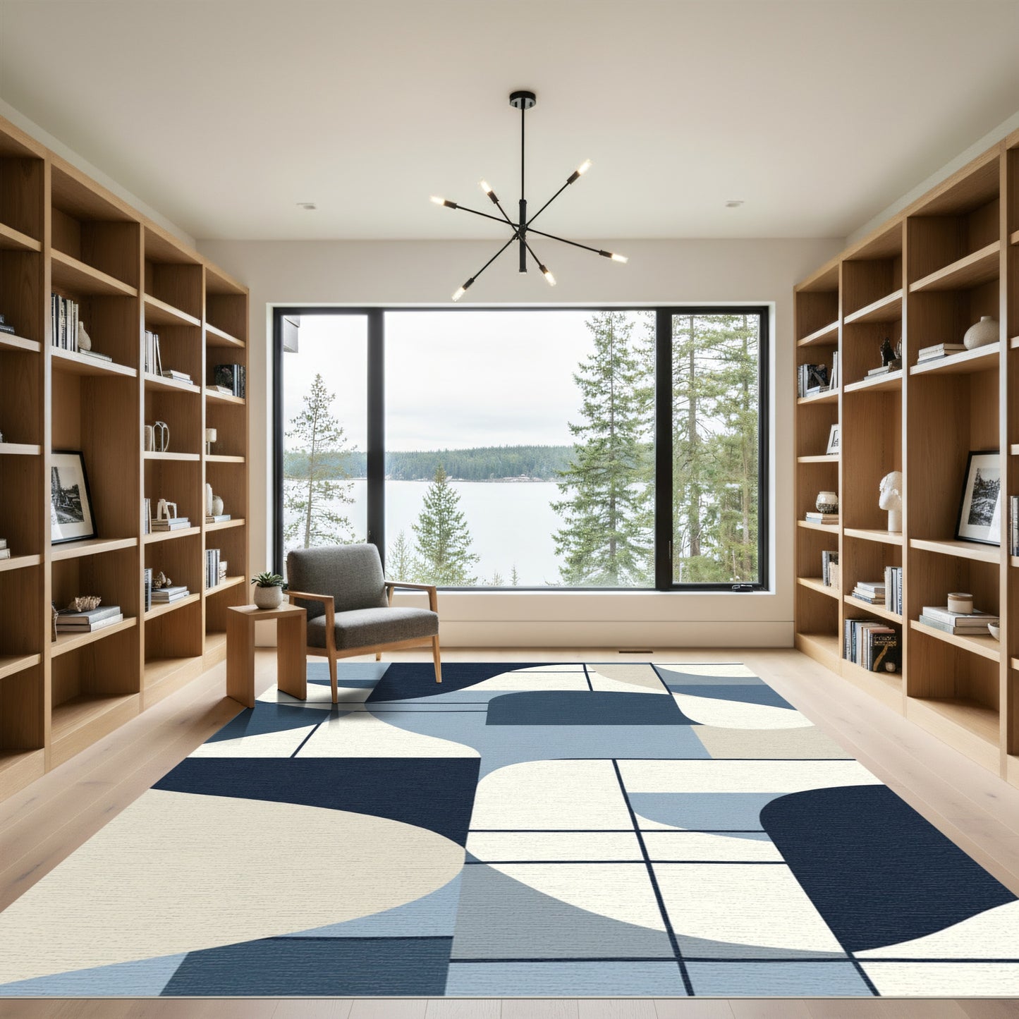 Modern Blue Cream Geometric Organic Rug