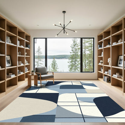 Modern Blue Cream Geometric Organic Rug
