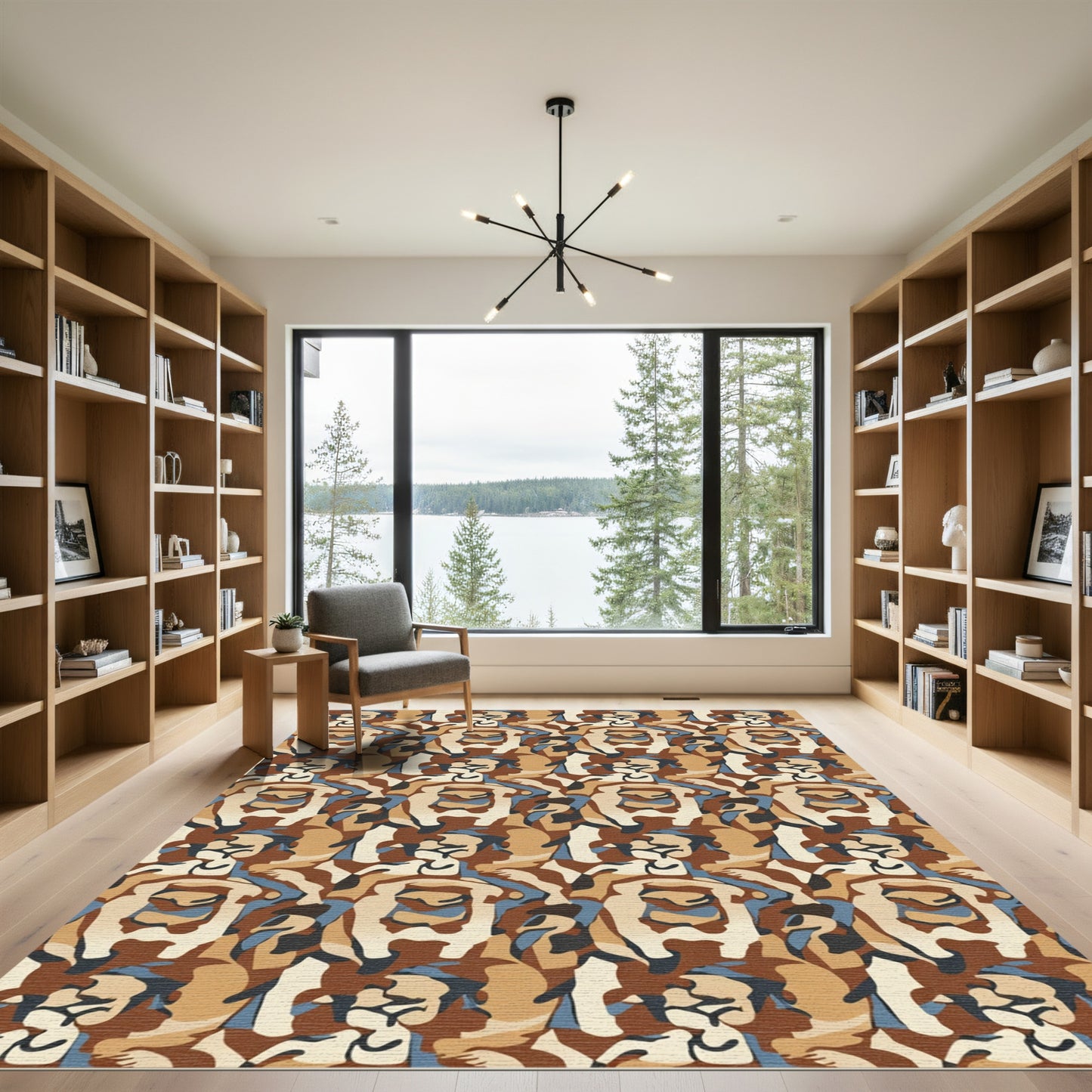 Earthy Brown Abstract Camouflage Rug