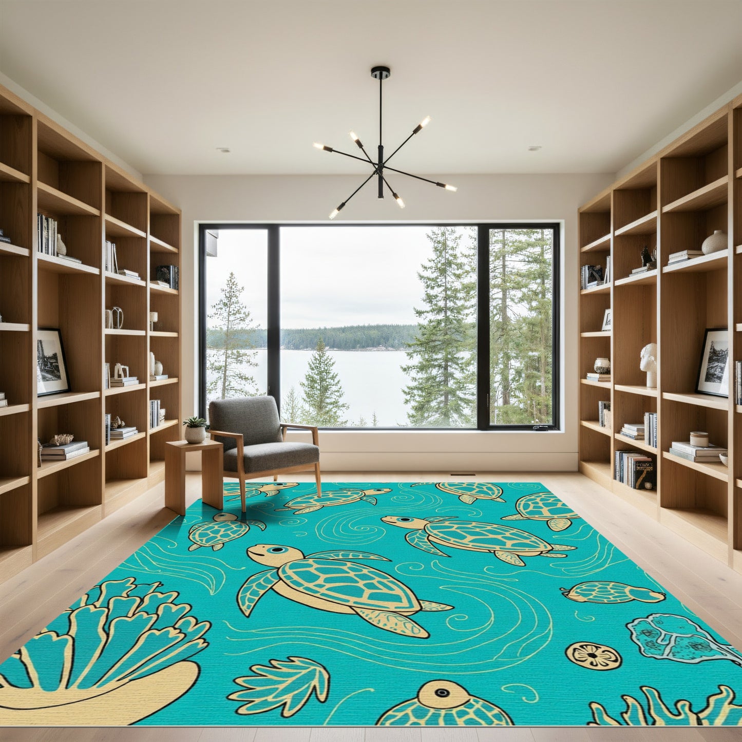Coastal Turquoise Sea Turtle Swirls Rug
