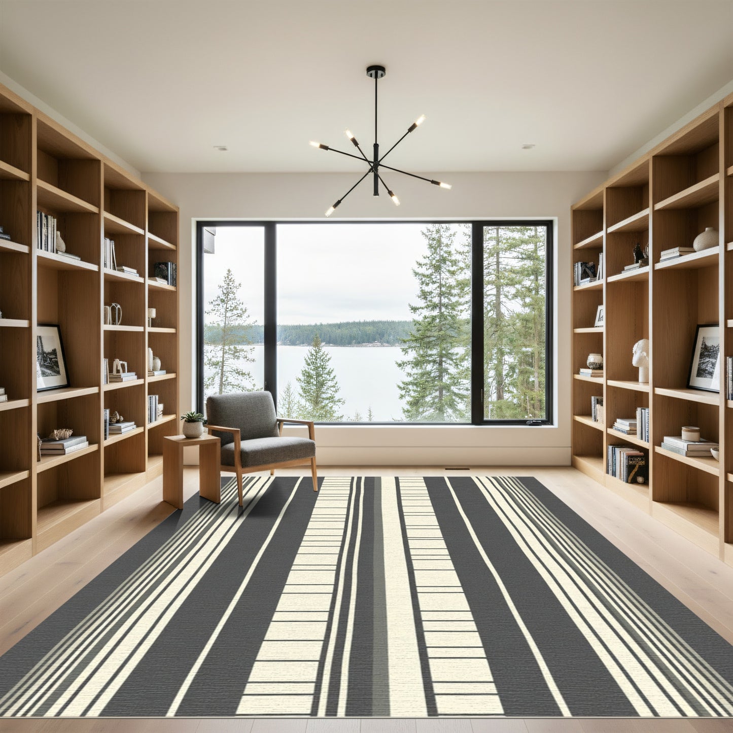 Modern Gray Cream Stripe Collection Rug