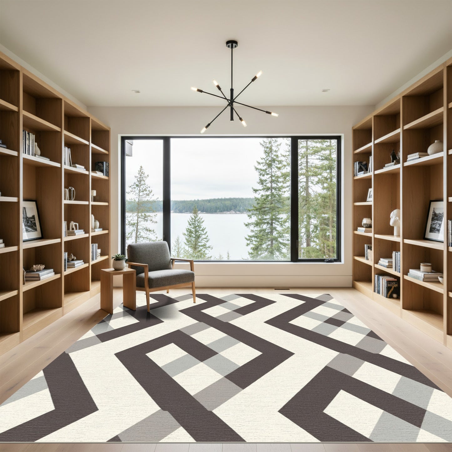 Chic Geometric Square Interlocking Maze Rug