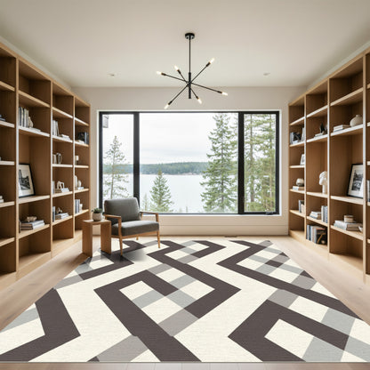 Chic Geometric Square Interlocking Maze Rug