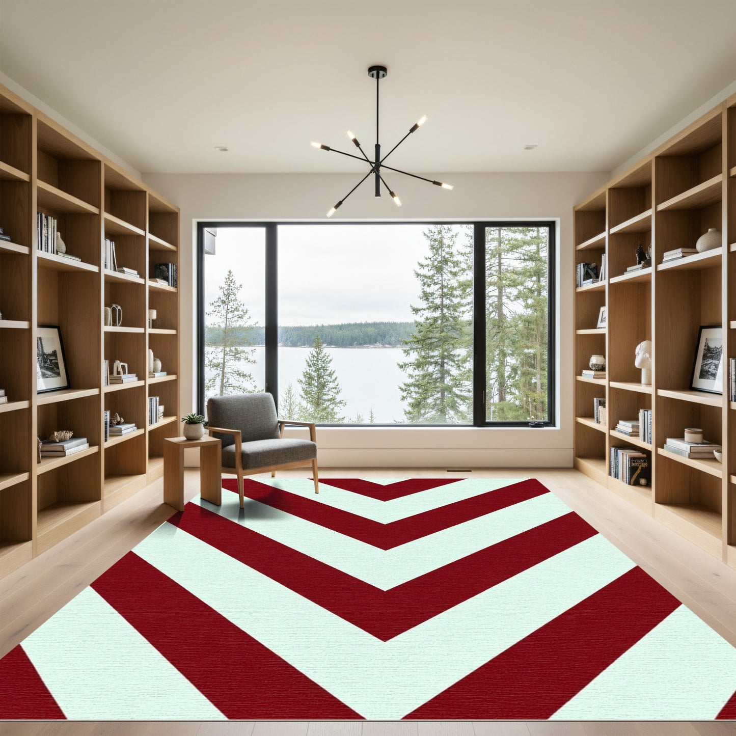 Crimson White Chevron Angled Bands Rug