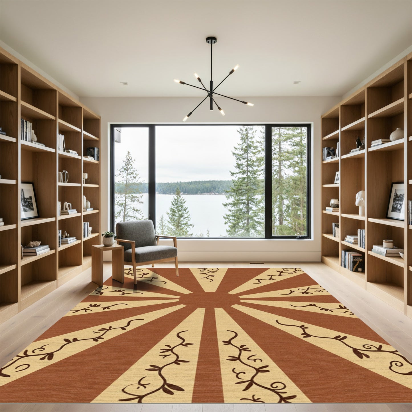 Earthy Brown Sunburst Vine Rug
