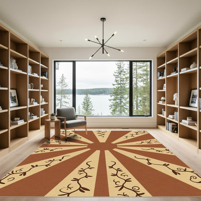 Earthy Brown Sunburst Vine Rug