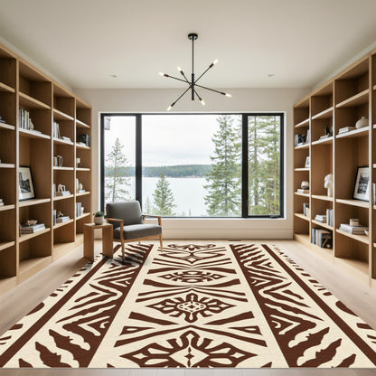 Brown Cream Tribal Symmetric Stripe Rug