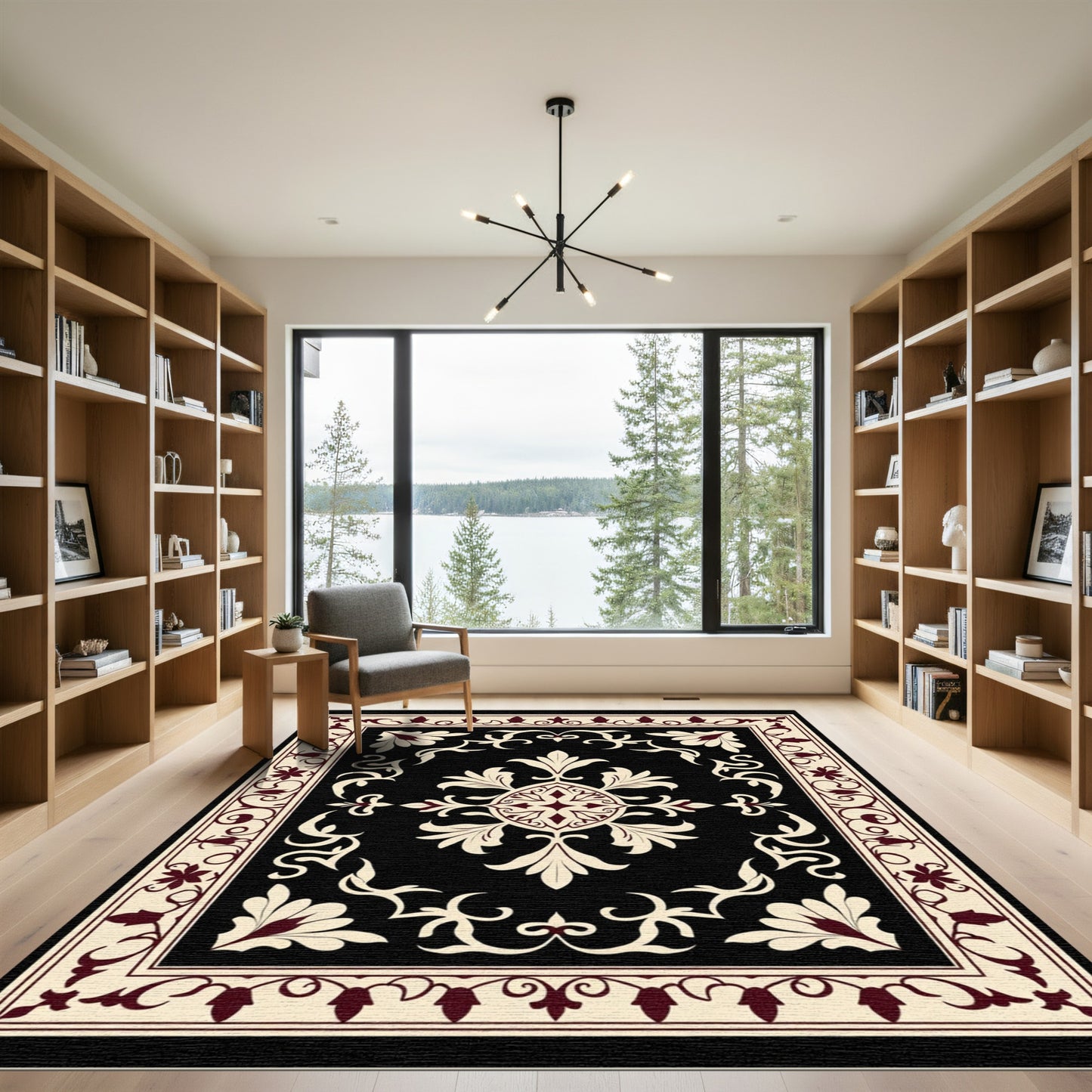 Crimson Cream Floral Baroque Rug