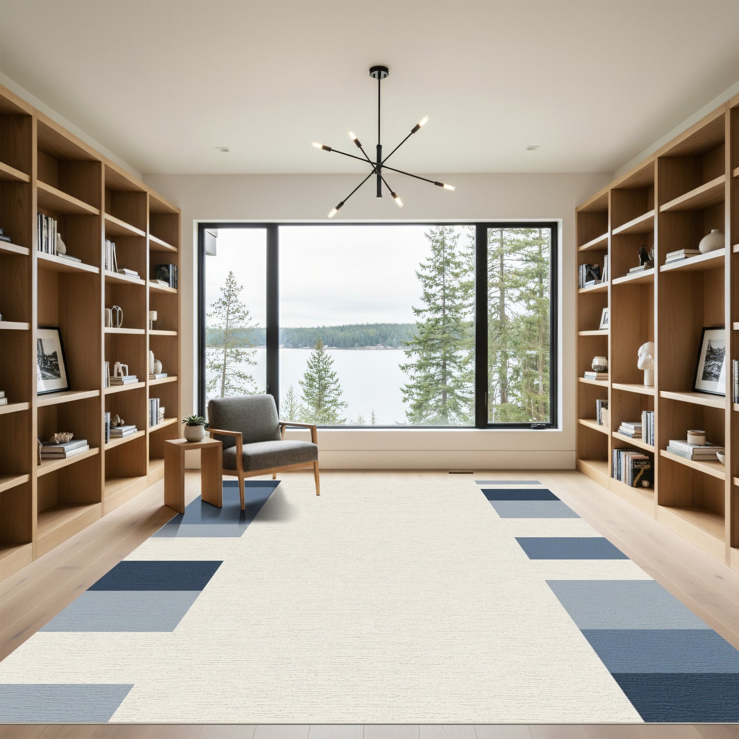 Striped Slate Blue Blocks Rug