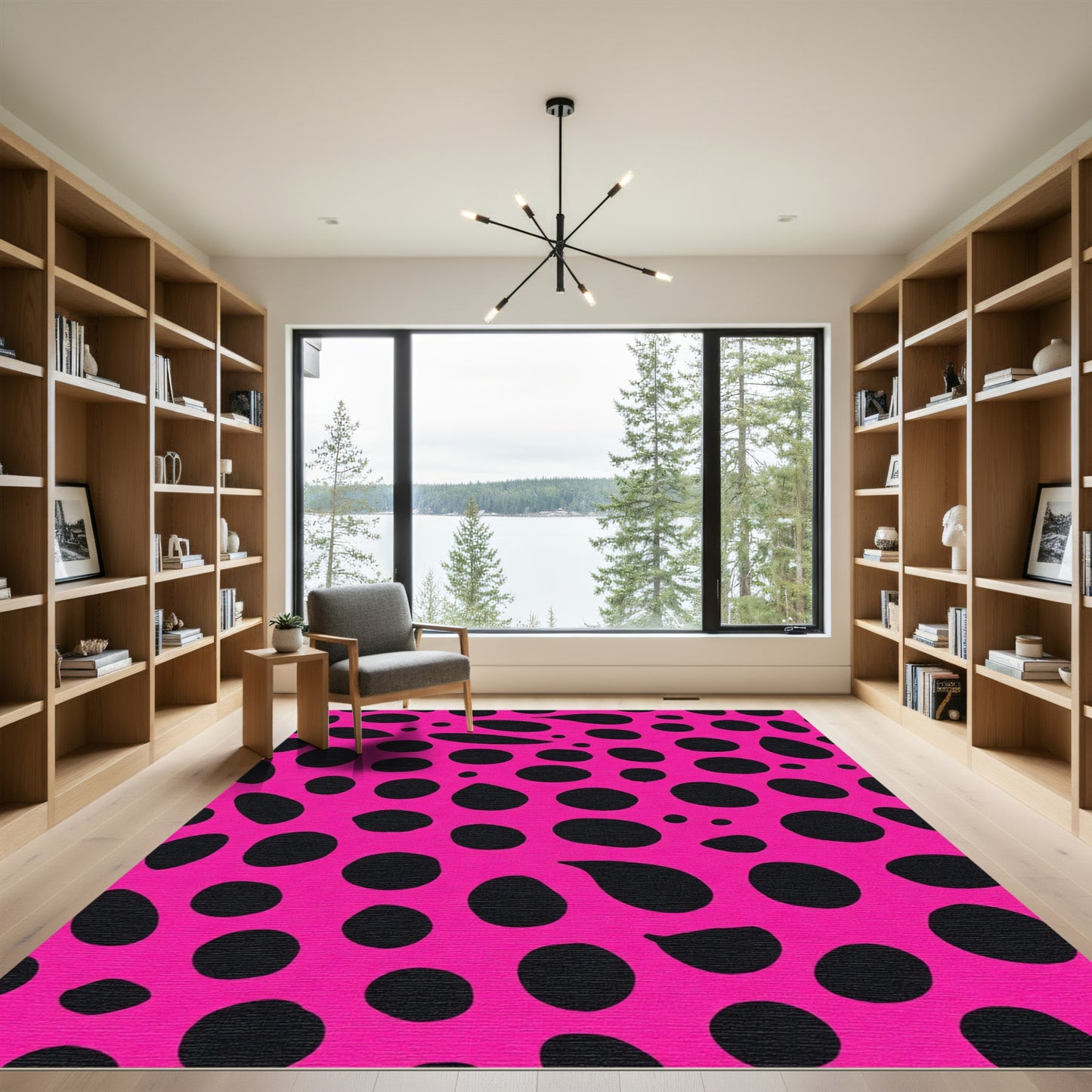 Bright Pink Black Amoeba Dot Rug