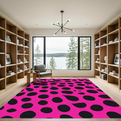 Bright Pink Black Amoeba Dot Rug