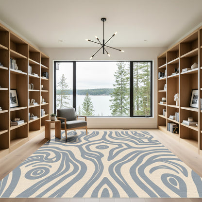 Soft Blue Swirl Organic Abstraction Rug