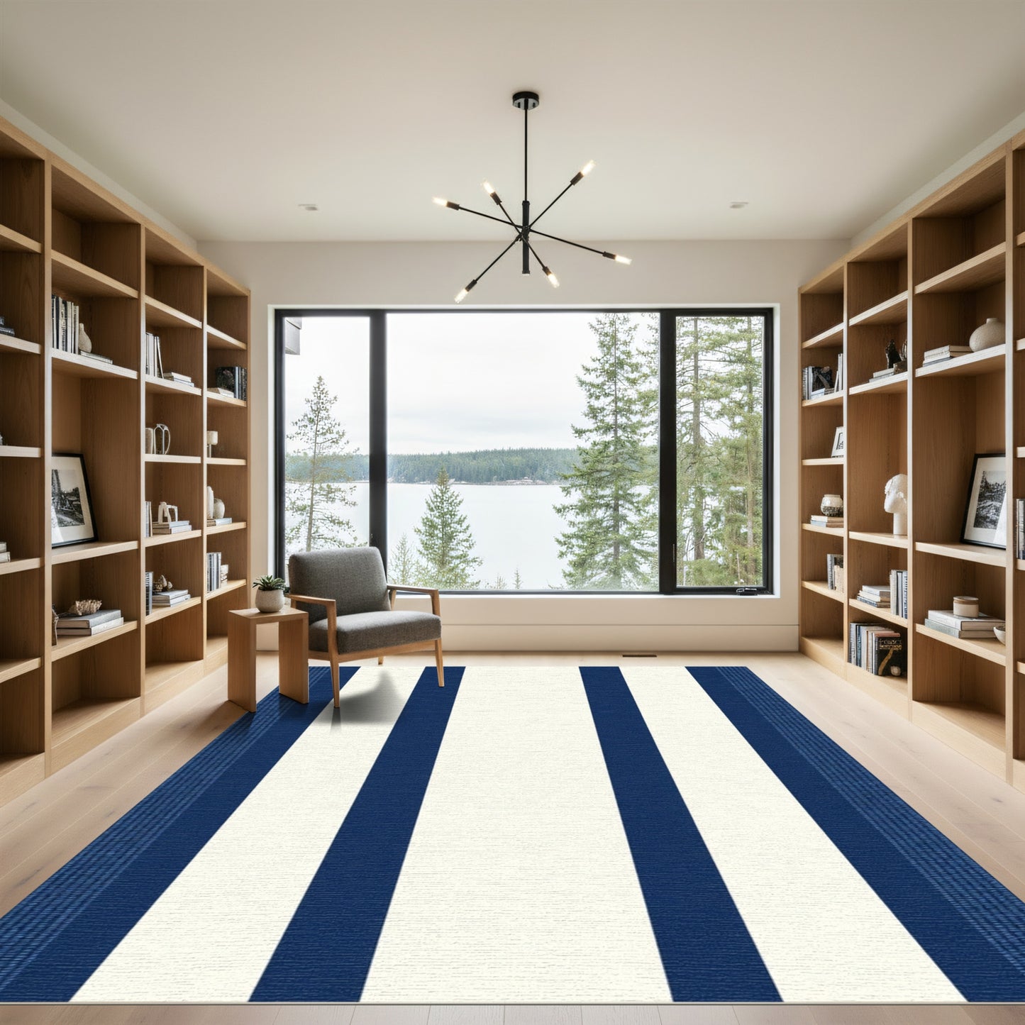 Classic Navy Cream Stripes Rug