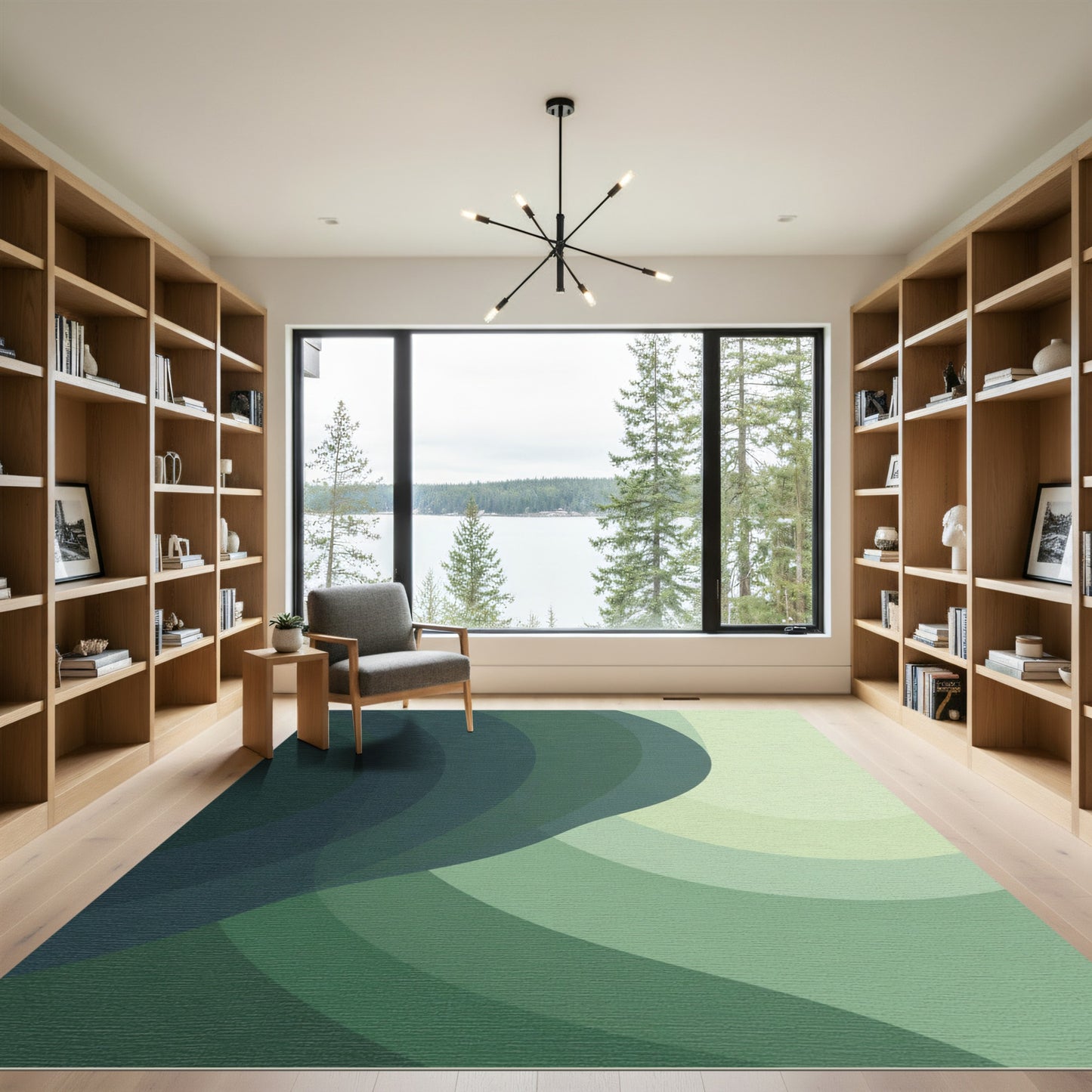 Deep Forest Green Gradual Wave Rug