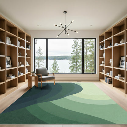 Deep Forest Green Gradual Wave Rug