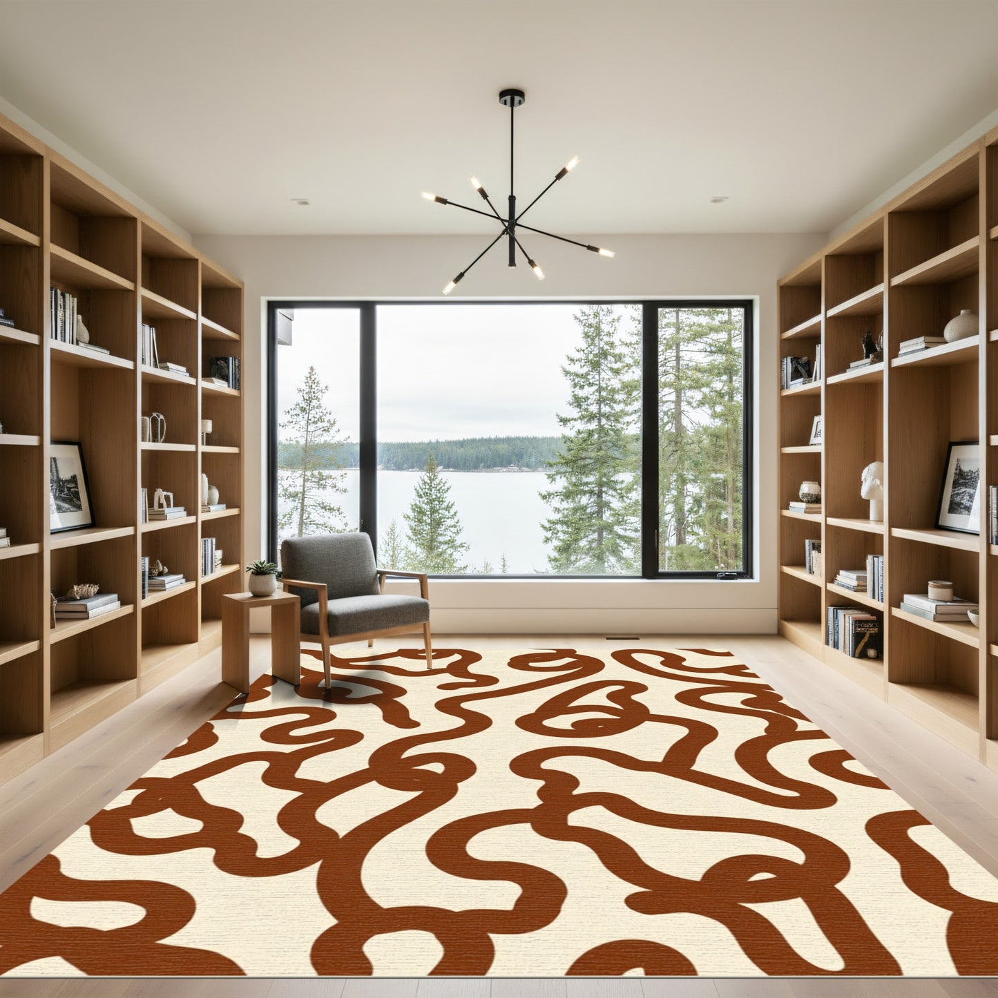 Brown Organic Swirl Cream Rug