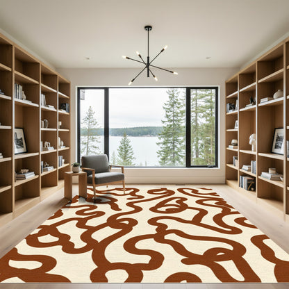 Brown Organic Swirl Cream Rug