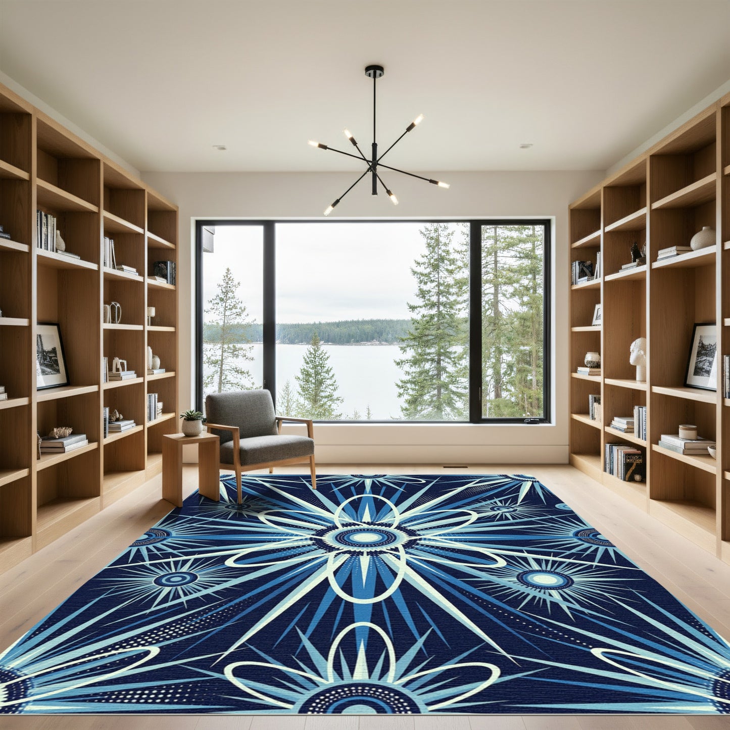 Deep Blue Starburst Floral Rug