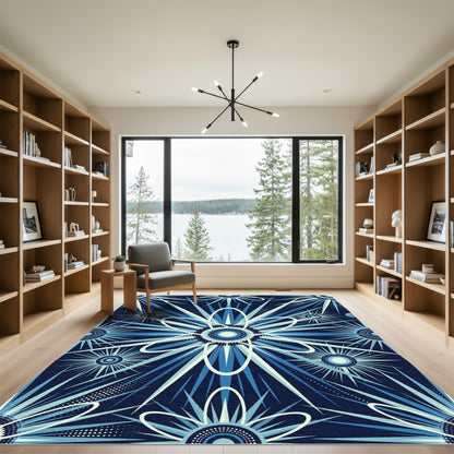 Deep Blue Starburst Floral Rug