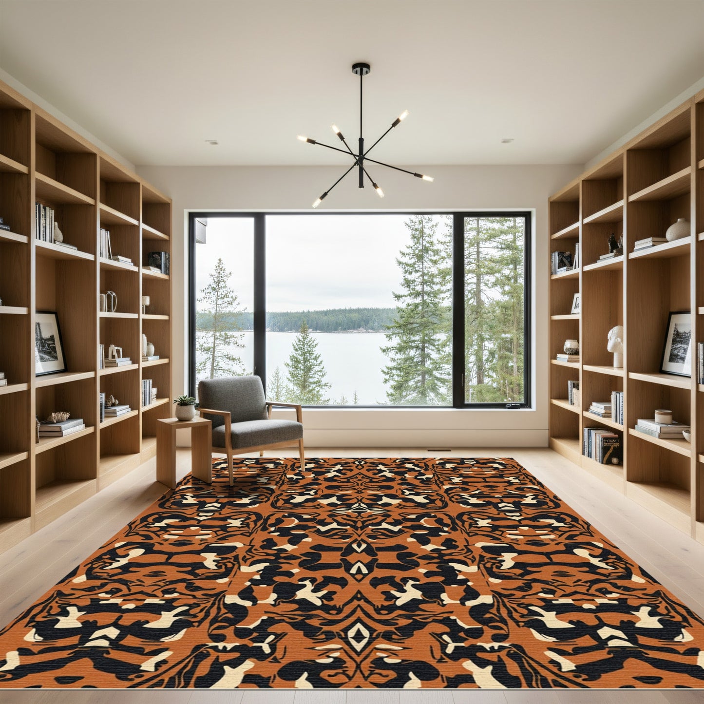 Burnt Orange Black Cream Abstract Organic Rug