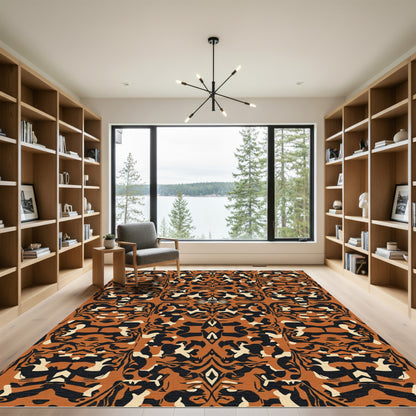 Burnt Orange Black Cream Abstract Organic Rug