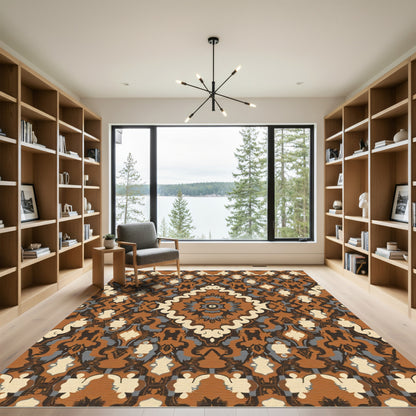 Earthy Brown Floral Medallion Artwork Rug