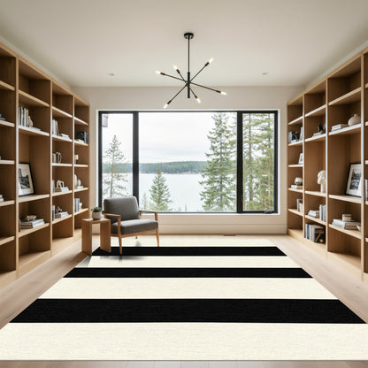 Bold Black Cream Horizontal Stripes Rug