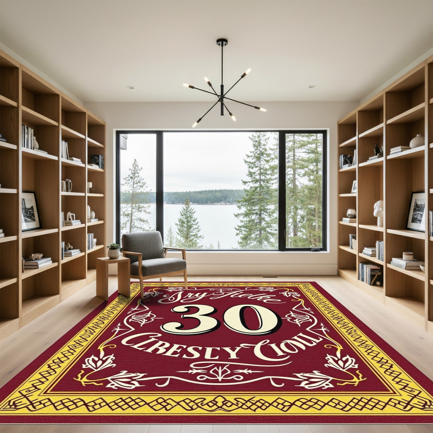 Burgundy Cream Bordered Calligraphic Number Rug