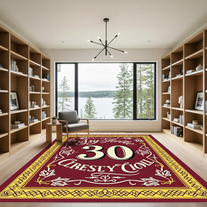 Burgundy Cream Bordered Calligraphic Number Rug