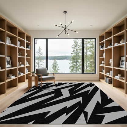Jagged Black Light Grey Abstract Rug