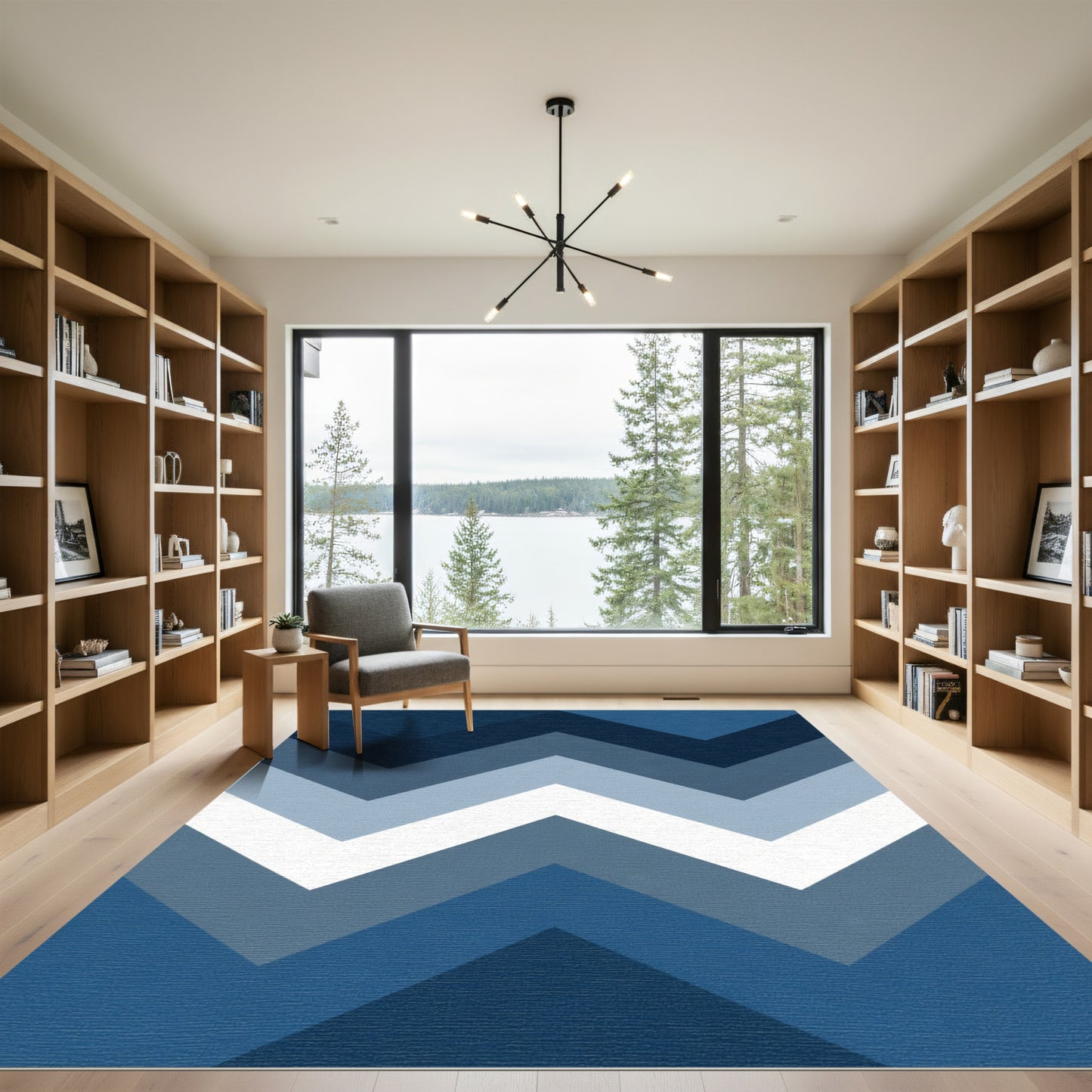 Gradient Blue Chevron Zigzag Lines Rug