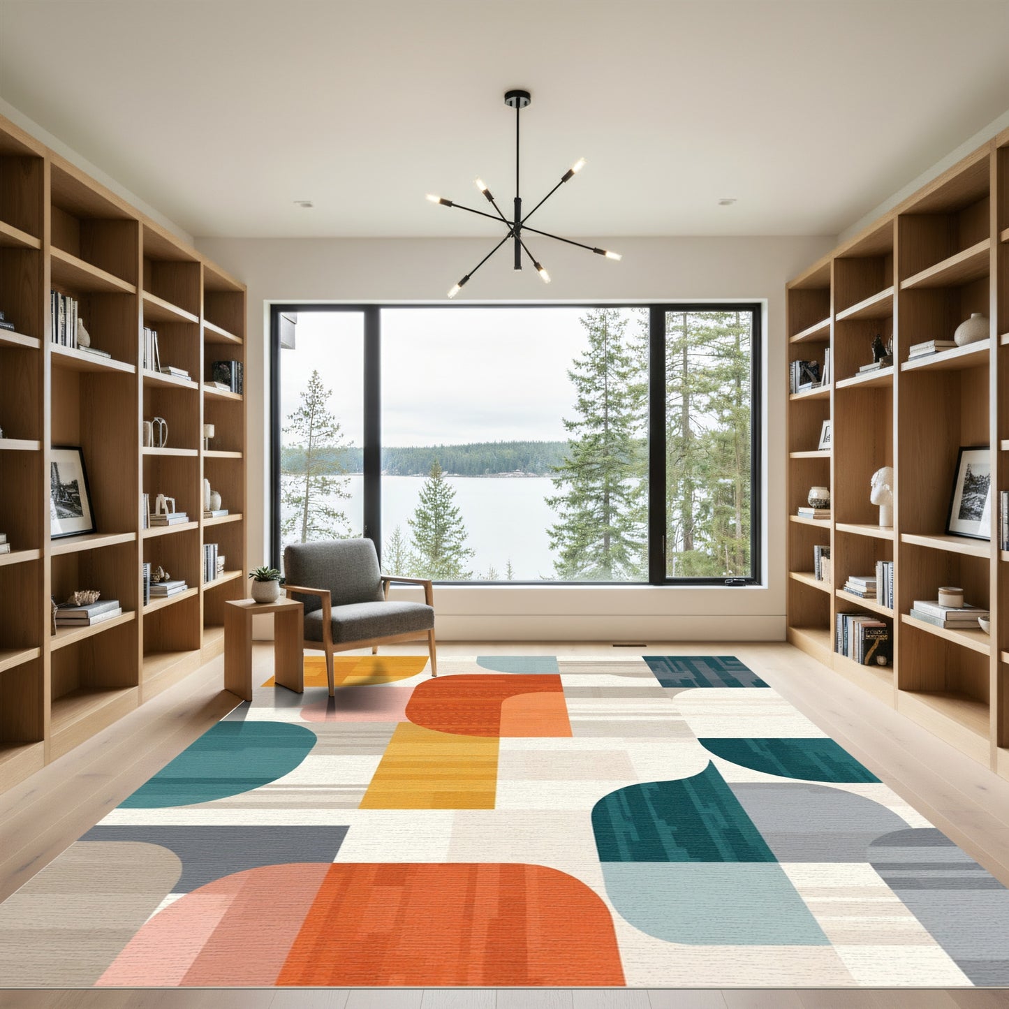 Midcentury Abstract Geometric Color Block Rug