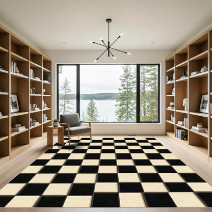 Classic Black Cream Checkered Squares Rug