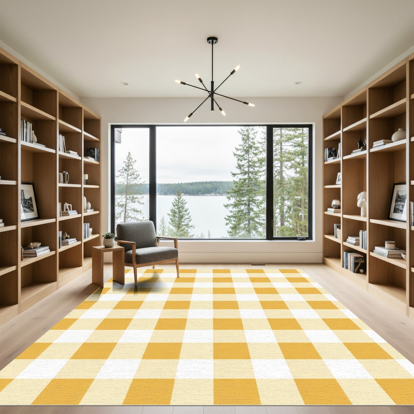 Golden Yellow Gingham Checker Rug
