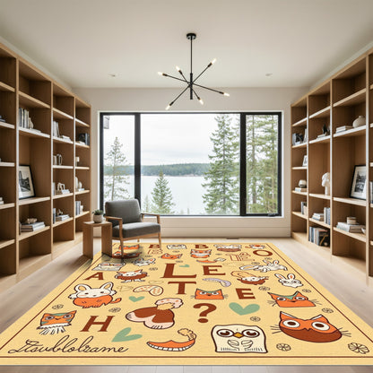 Whimsical Animal Alphabet Collage Rug