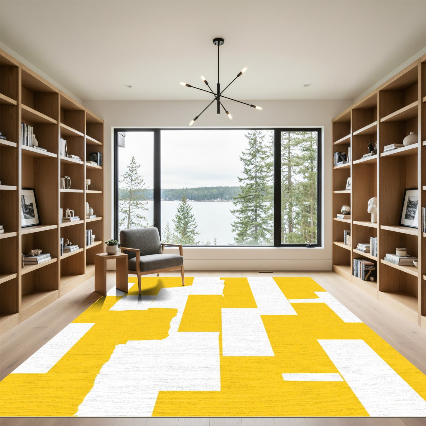 Bold Golden White Geometric Shards Rug