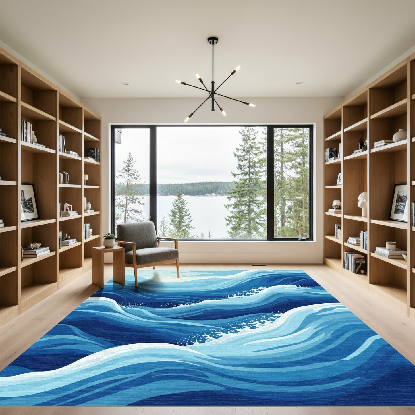 Deep Blue Ocean Wave Swirl Rug