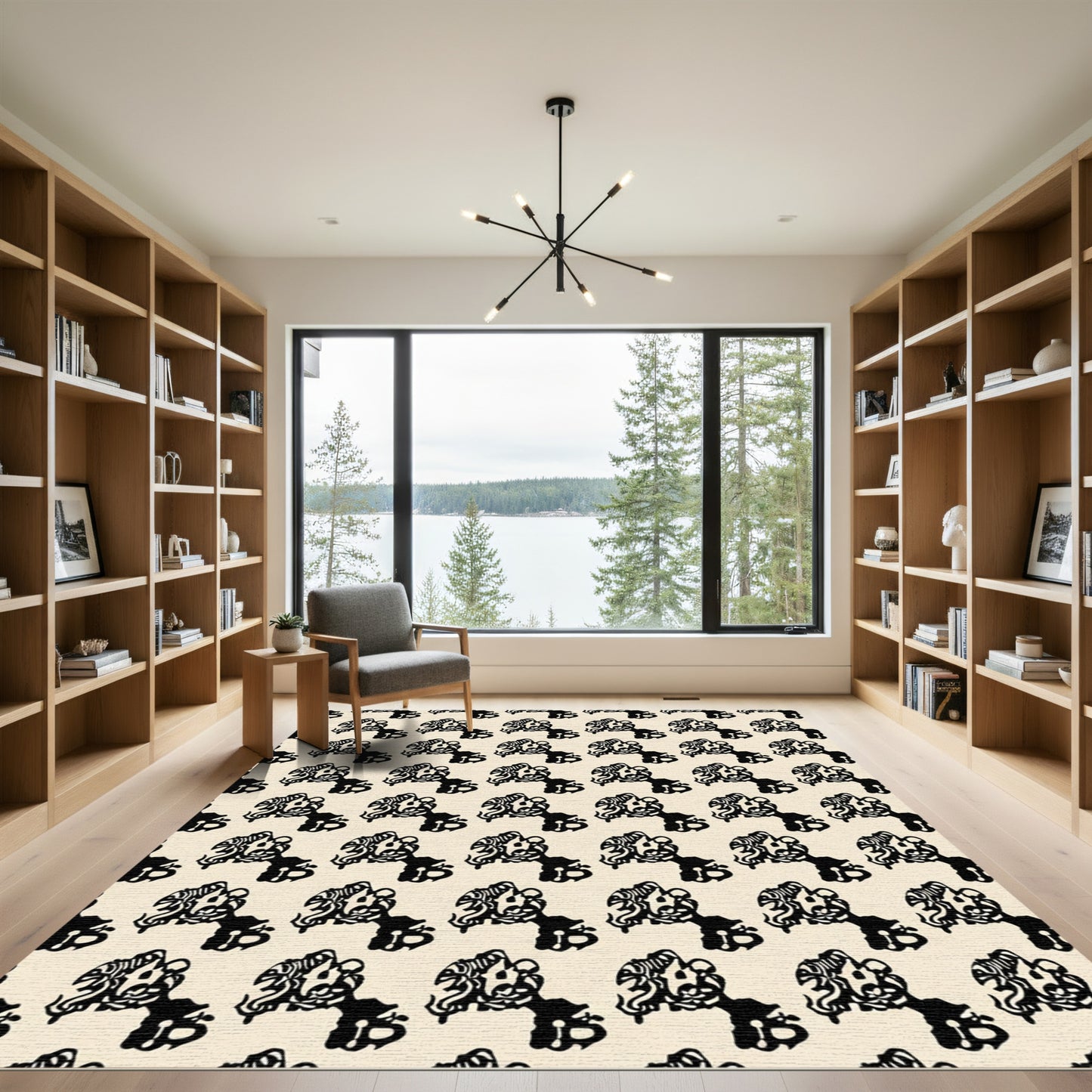 Black Cream Abstract Organic Repeating Pattern Rug