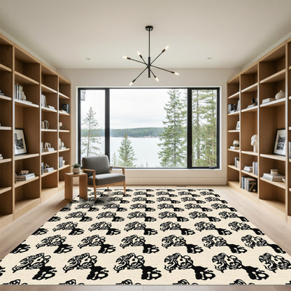 Black Cream Abstract Organic Repeating Pattern Rug