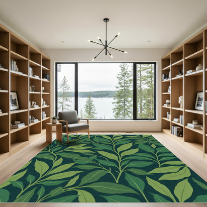 Deep Green Leafy Vine Arrangement Rug