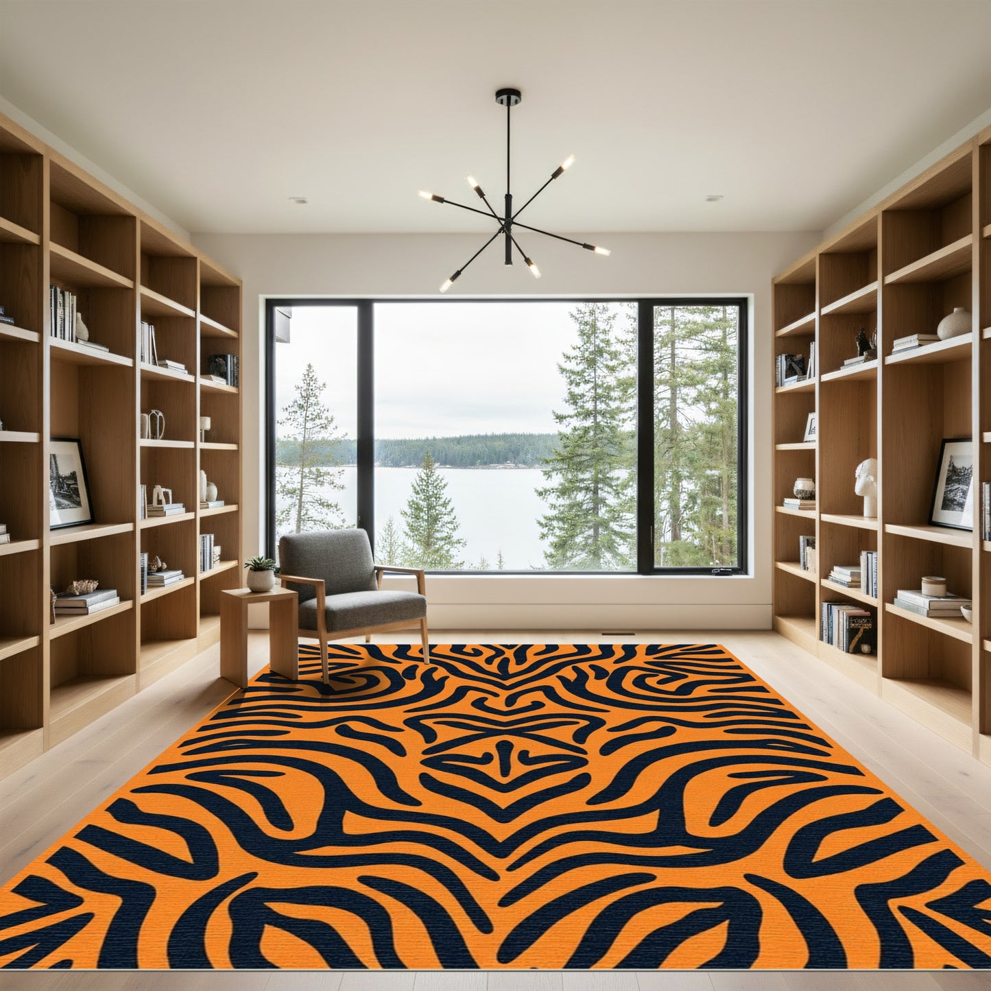 Bold Orange Black Abstract Swirls Rug