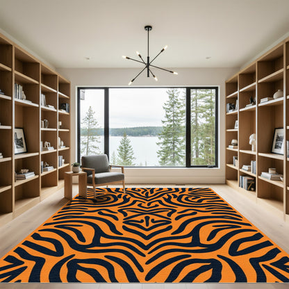 Bold Orange Black Abstract Swirls Rug