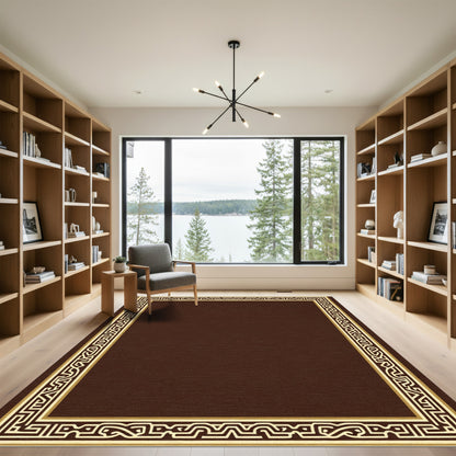 Deep Brown Geometric Scroll Frame Rug