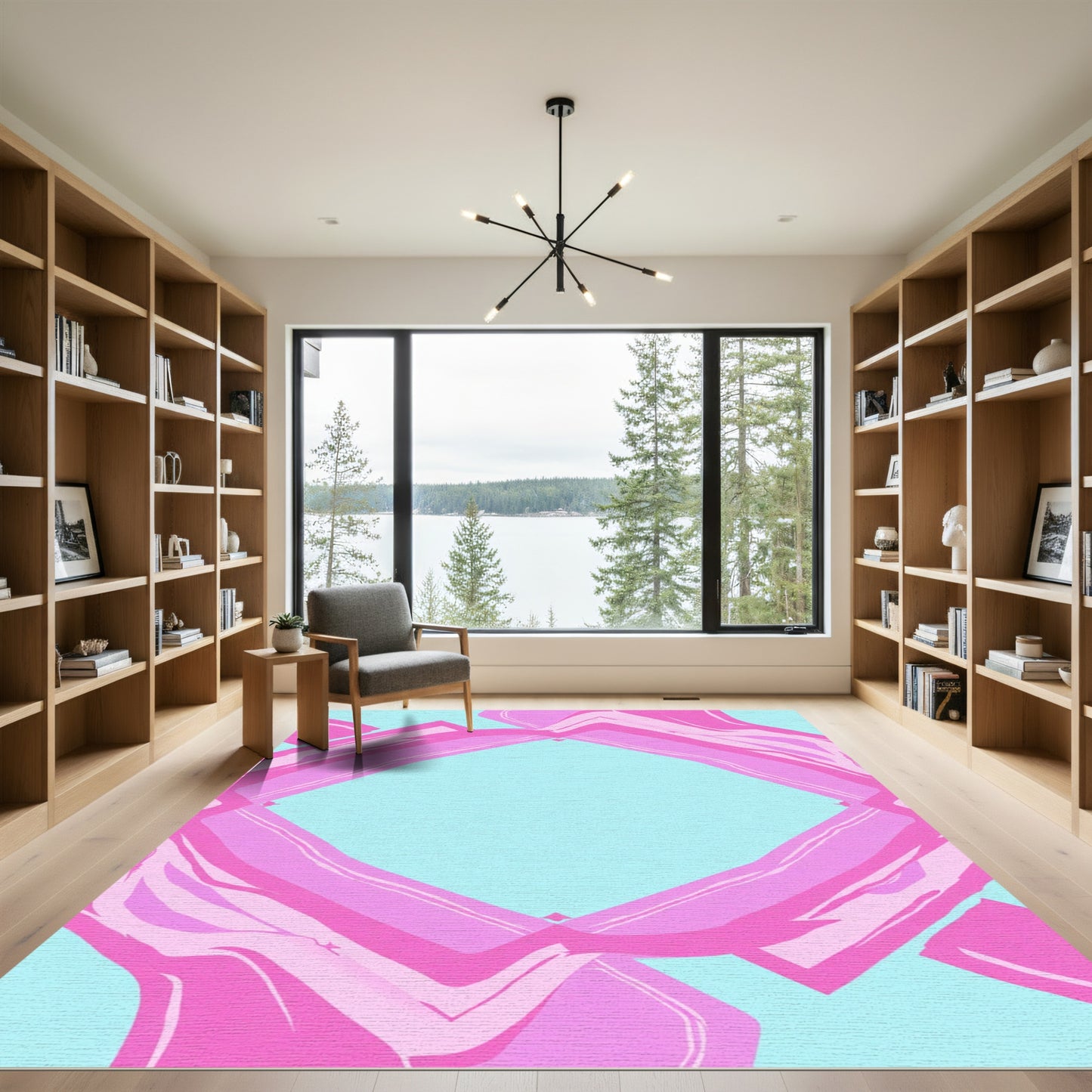 Pink Teal Abstract Diamond Ribbons Rug