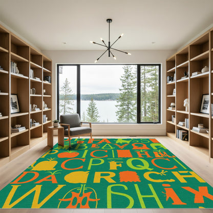 Playful Alphabet And Fruit Green Rug